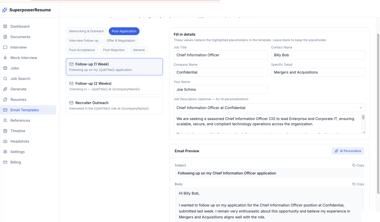Email template editor with AI personalization